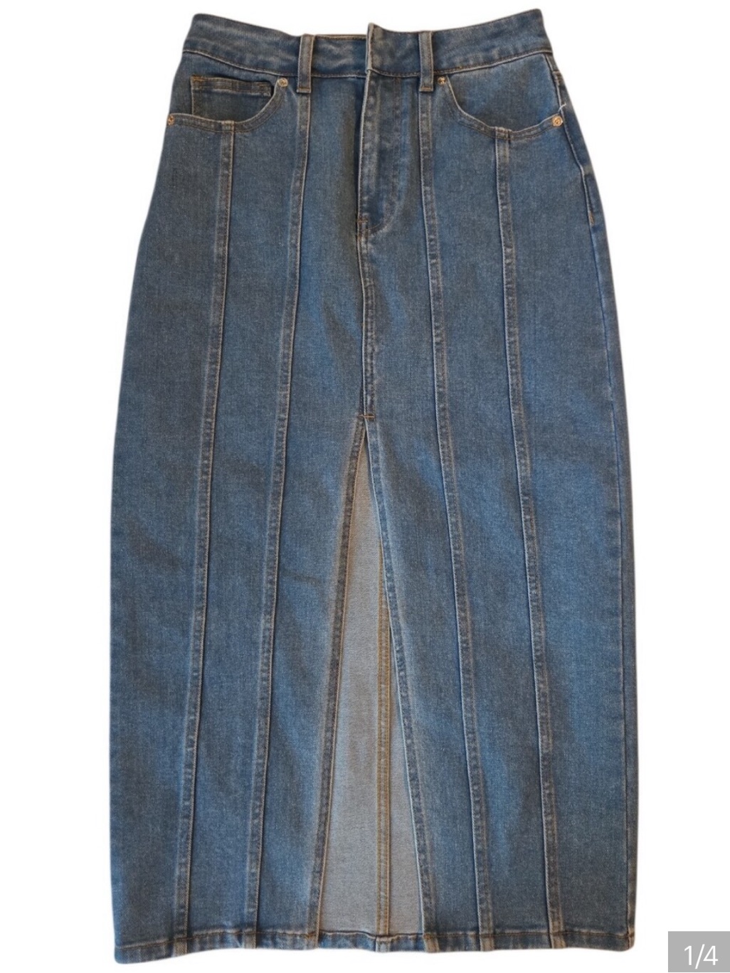 House Of Harlow 1980 High-Waist Paneled Split Denim Midi Skirt - Blue
